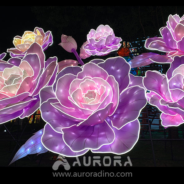 Peony Lantern Moving Decoration For Park Lantern Festival