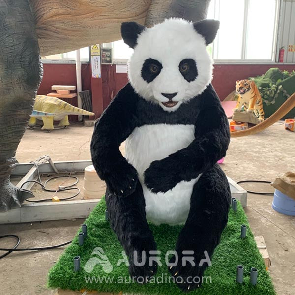 Animatronic Panda Eating Bamboo And Baby Panda Group